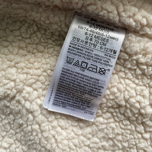 Baby Gap Lined Sherpa Jacket 6-12M - Picture 3 of 3